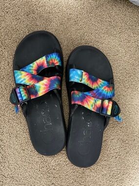 Chaco Tie-Dye Rainbow Strappy Sandals - Black Footbed
